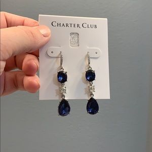 Charter Club Three Tier Navy Blue + White Earrings